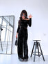 Velvet set top + pants "PINECONE" - BLACK